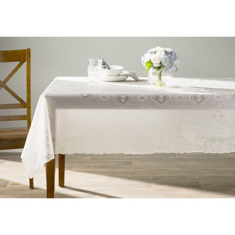 Violet Linen Vinyl Lace Betenburg Design Tablecloth Beige 72" Round - Image 3